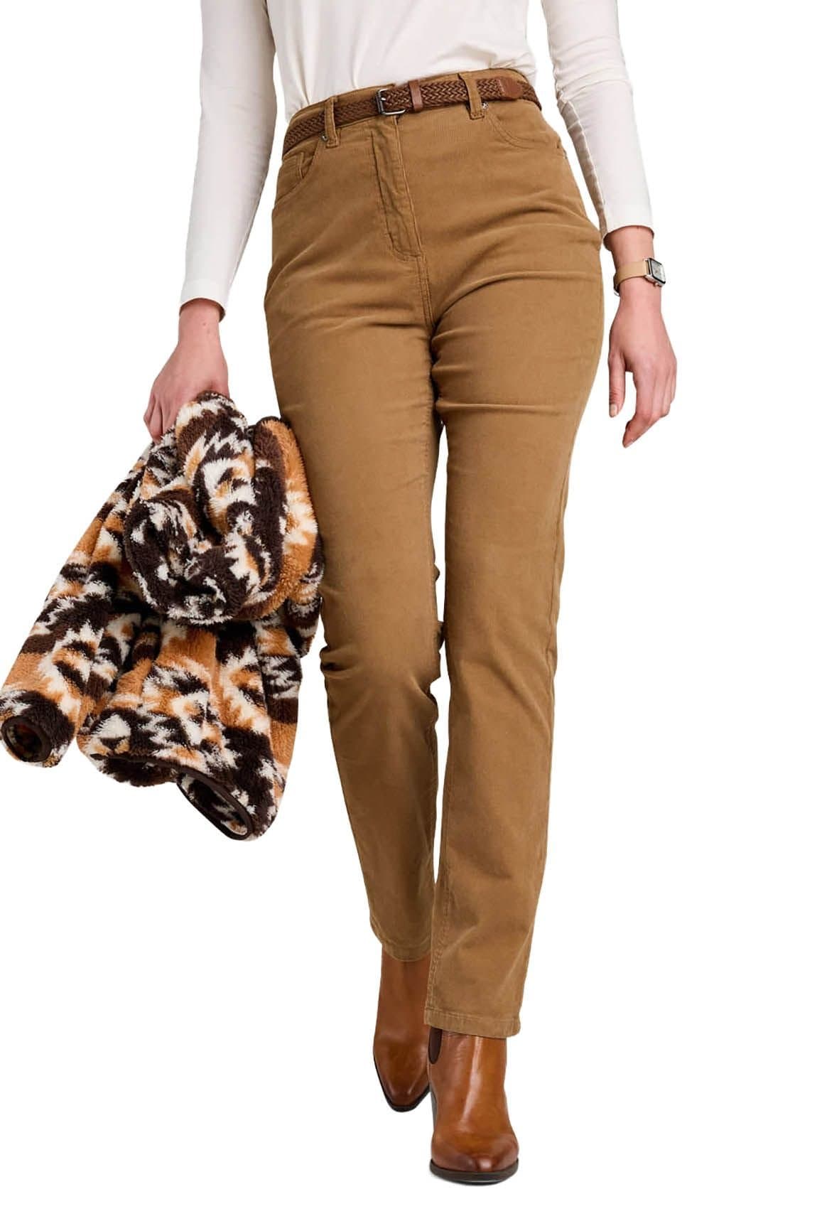 Amber Amber Women's Jeans with Elasticated Back Waist Jeans Stretch Cord in Light Brown