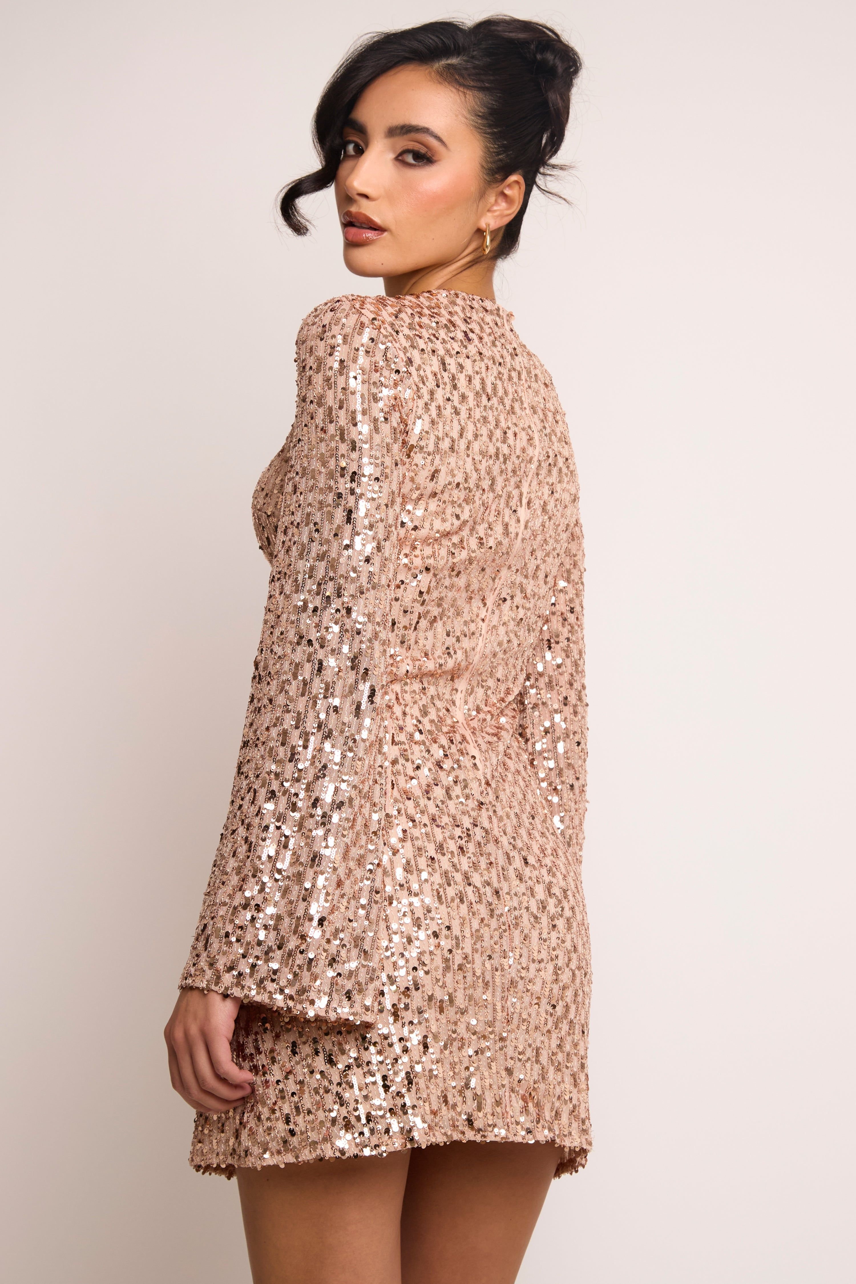 Jaded Rose Jaded Rose Women's Jina Gold Sequin Long Sleeve Mini Dress - 3