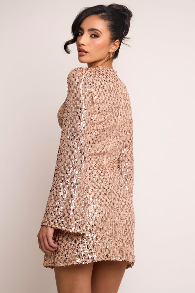 Jaded Rose Jaded Rose Women's Jina Gold Sequin Long Sleeve Mini Dress - 3