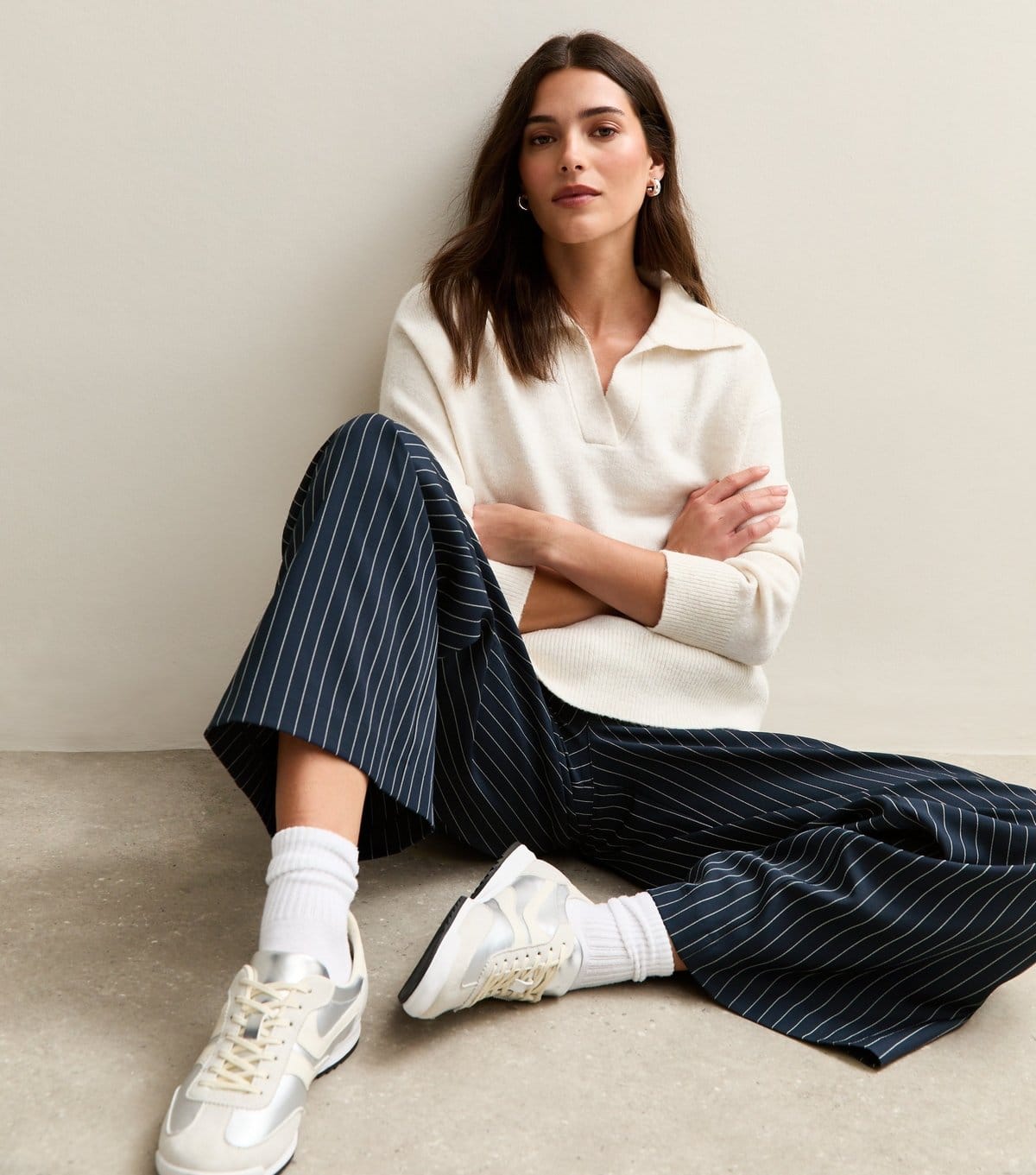 New Look Blue Pinstripe Wide Leg Trousers