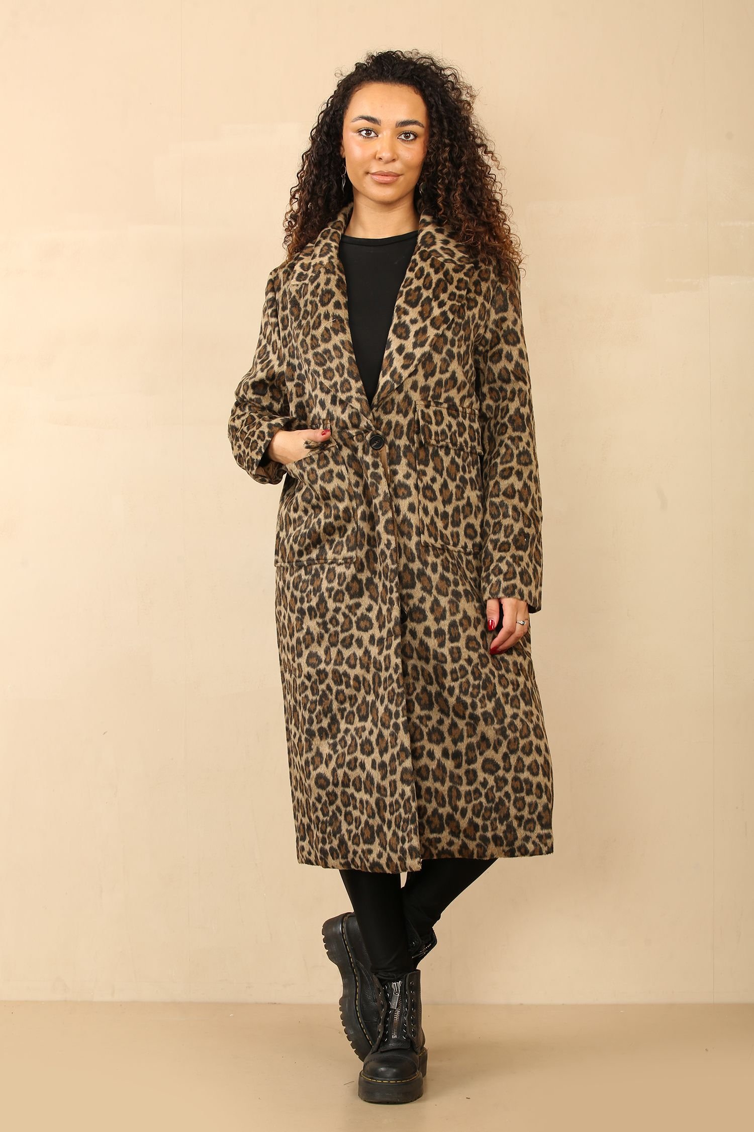ELAINA FASHION ELAINA FASHION Women's Leopard Print Longline Coat Oversized - Bold Streetwear Style in Brown - 2