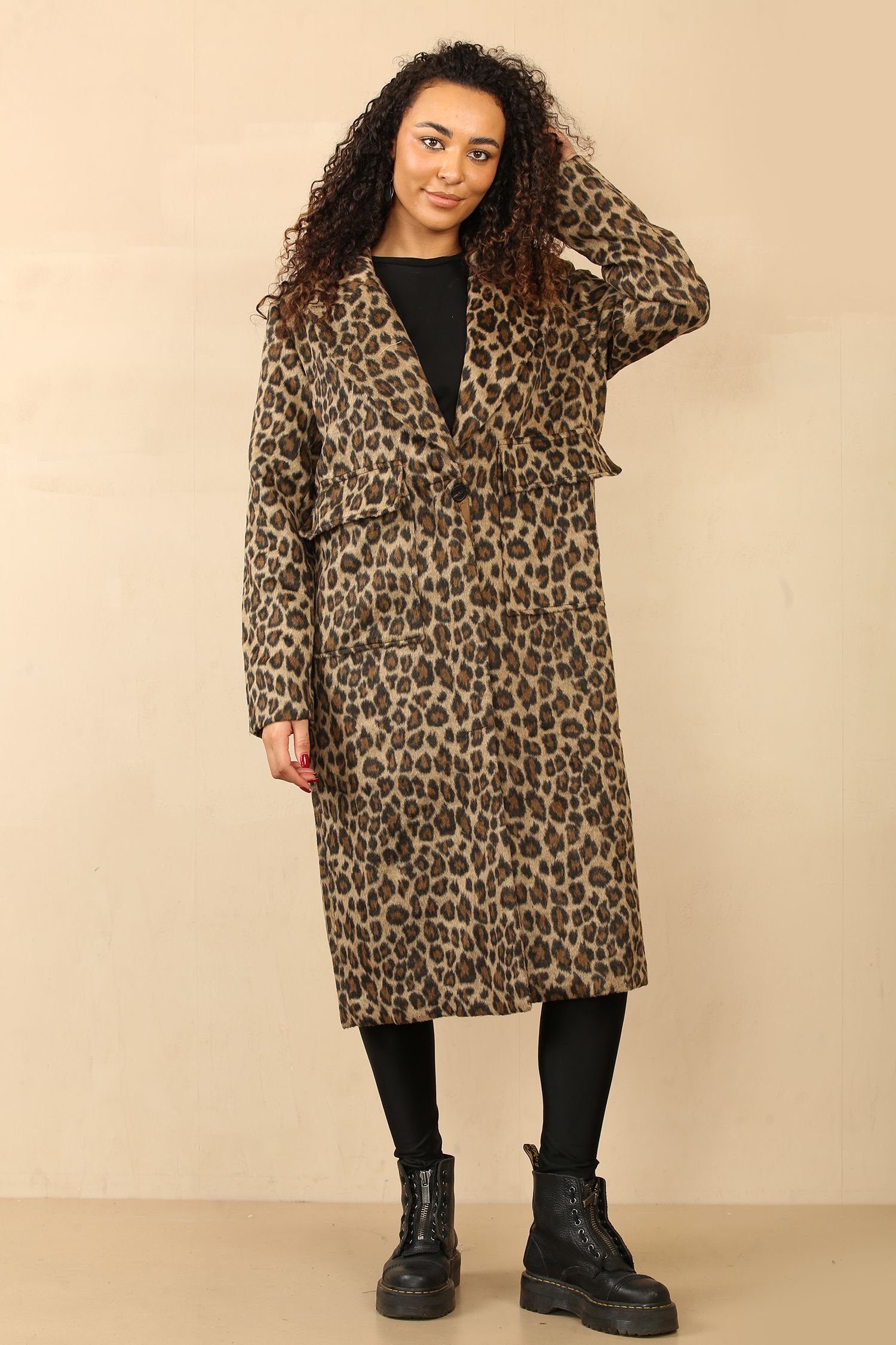 ELAINA FASHION ELAINA FASHION Women's Leopard Print Longline Coat Oversized - Bold Streetwear Style in Brown - 4