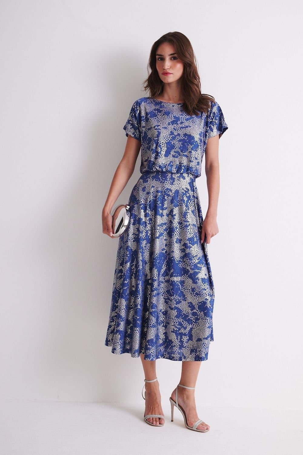 Klass. Klass. Women's Foil Printed Midi Dress in Blue