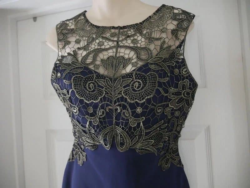 Lipsy Lipsy Evening Dress Size 8 Cocktail Party Blue Shimmer Crochet Neckline Wedding