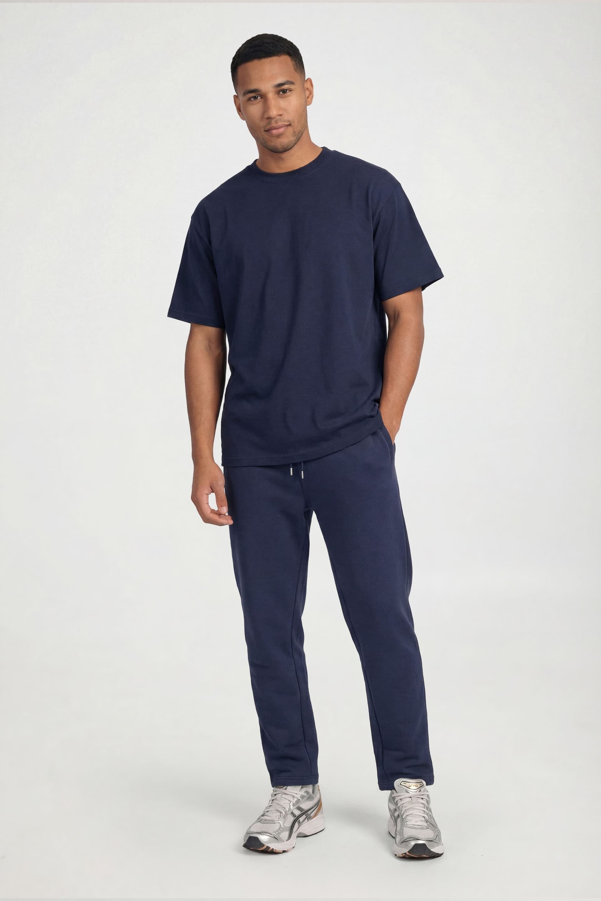 CICAY CICAY Men's Open Hem Drawstring Joggers - Cotton Blend Straight Leg in Navy