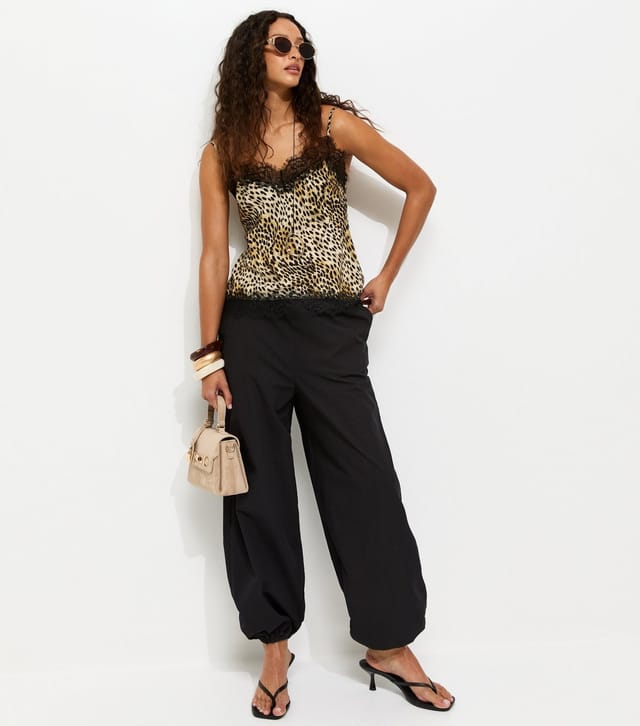 New Look Women's Brown Animal Print Lace Trim Cami Top New Look - 3