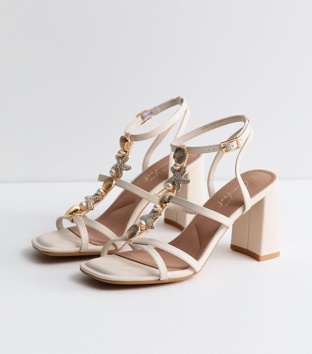 New Look Women's White Faux Leather Shell Charm Strappy Sandals Vegan New Look - 2