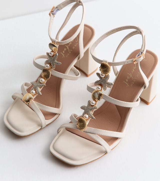 New Look Women's White Faux Leather Shell Charm Strappy Sandals Vegan New Look - 3