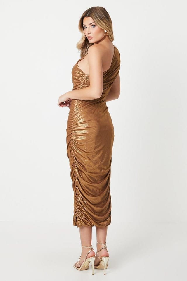 Debut London Debut London Women's by Coast Metallic Jersey One Shoulder Dress in Gold - 3