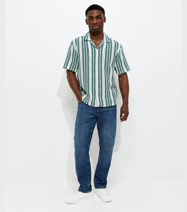 Only and Sons Men's Green Relaxed Crochet Short Sleeve Shirt Only and Sons New Look - 3