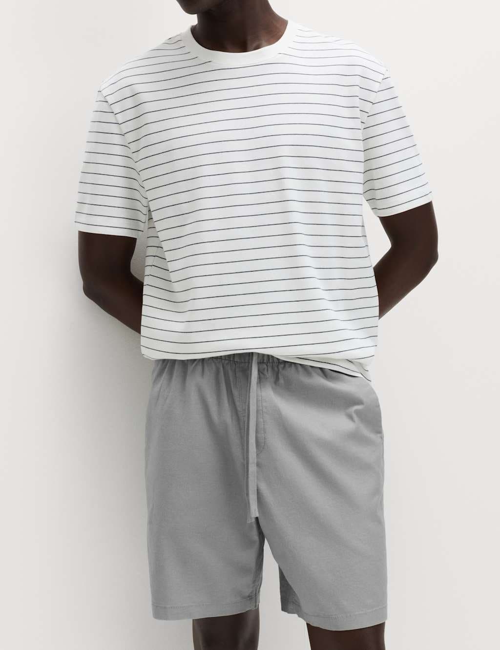 Marks & Spencer M&S Cotton Linen Blend Stretch Shorts Chrome