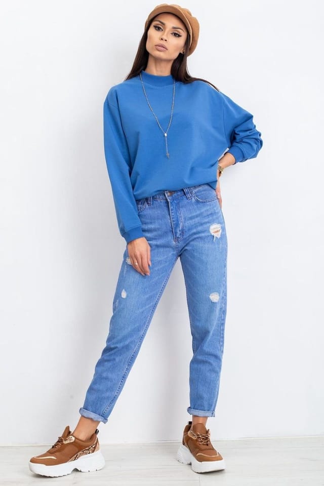 Love Lace Love Lace Women's Cotton Long Sleeve Stand Collar Sweatshirt in Blue - 2