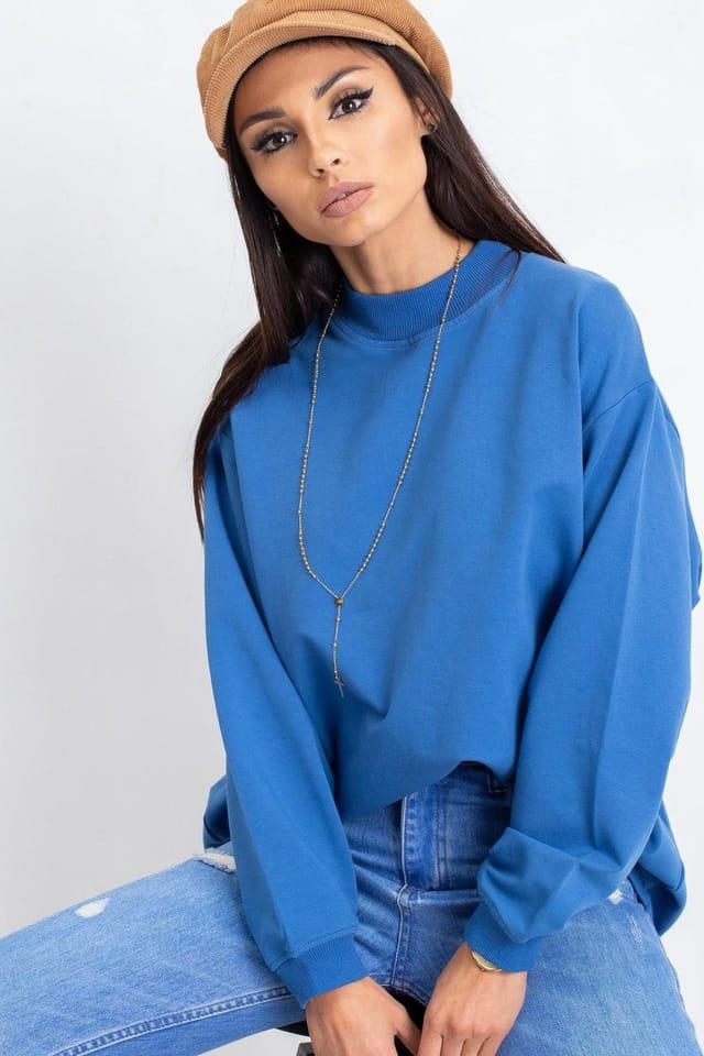 Love Lace Love Lace Women's Cotton Long Sleeve Stand Collar Sweatshirt in Blue - 3