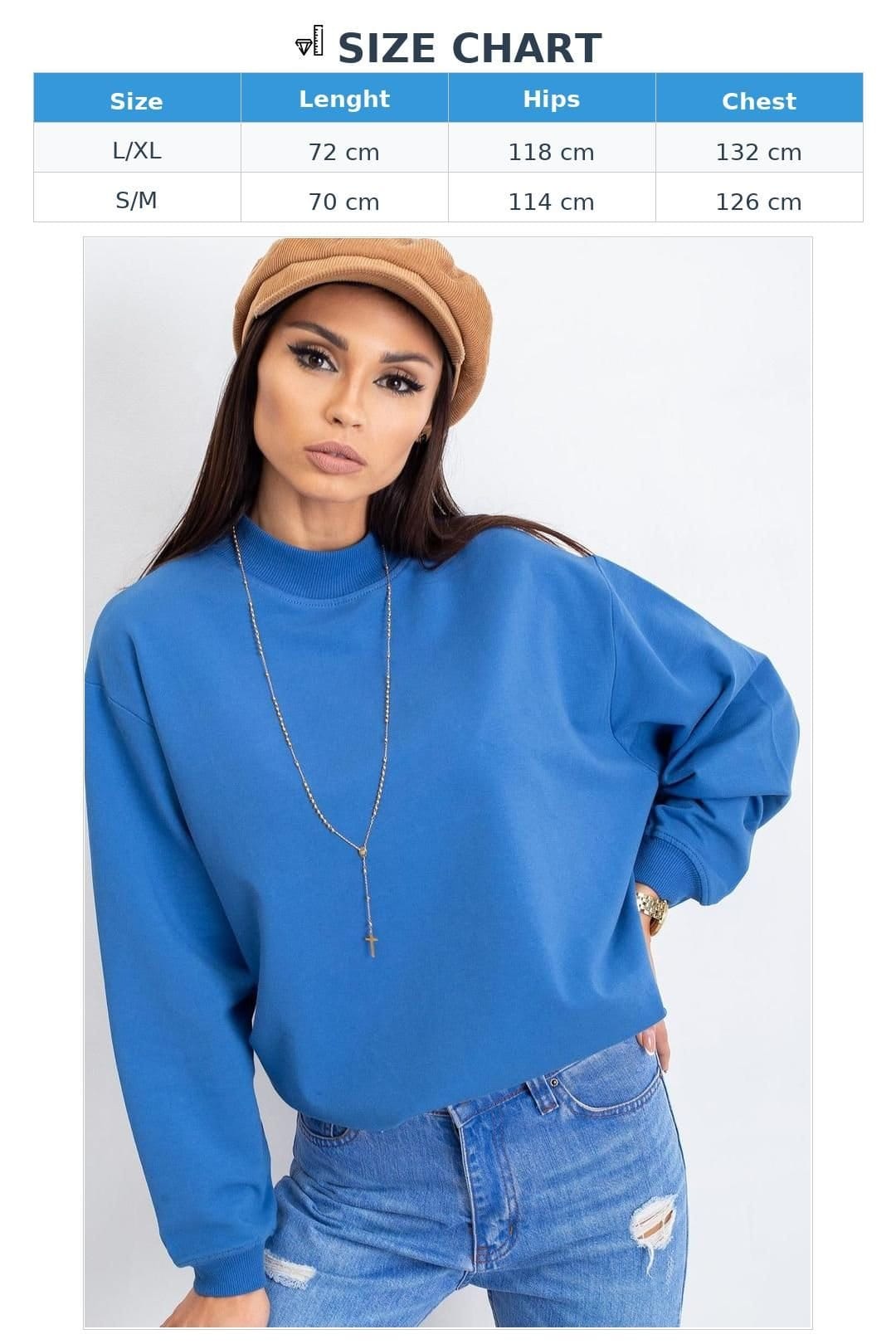 Love Lace Love Lace Women's Cotton Long Sleeve Stand Collar Sweatshirt in Blue - 4