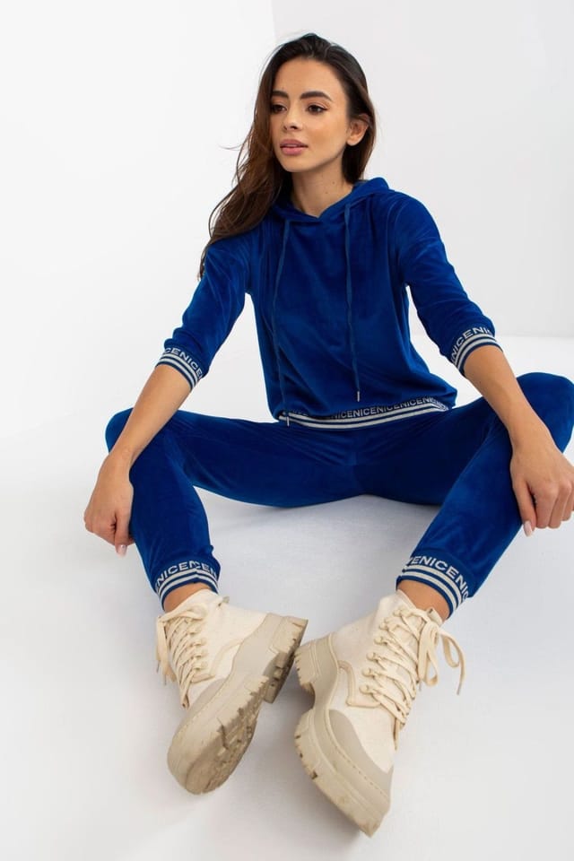 Love Lace Love Lace Women's Velour Hooded Sweatshirt Pants Set in Blue - 3