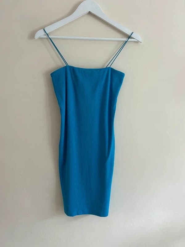 Pull & Bear 💙 Pull & Bear Ribbed Bodycon Mini Dress Blue Strappy Summer Dress Size M