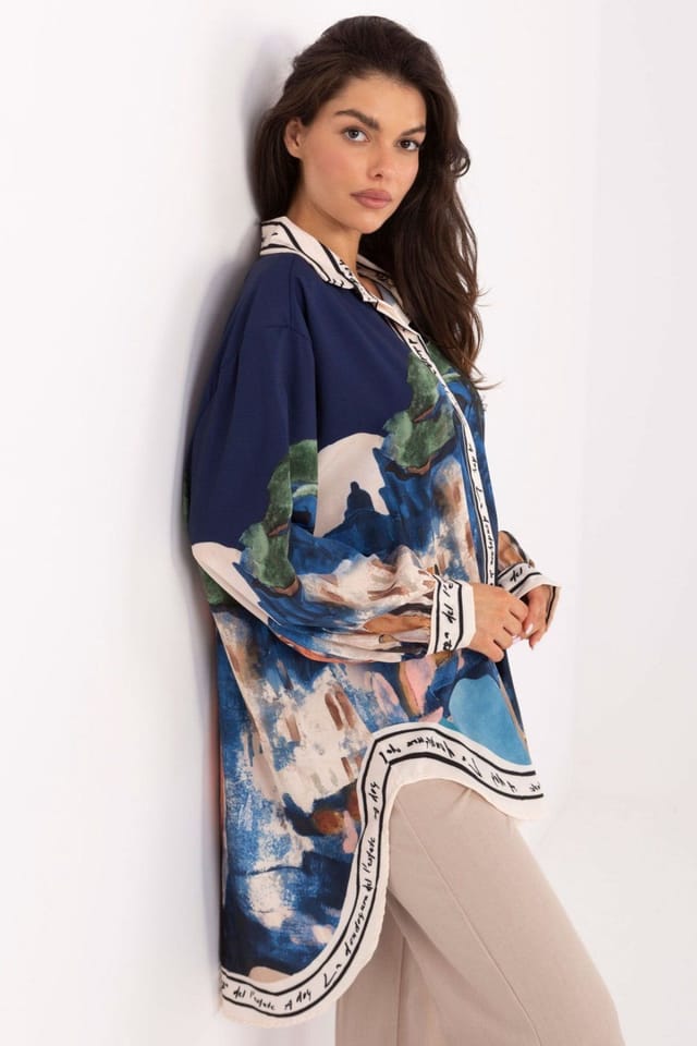 Love Lace Love Lace Women's Printed Long Sleeve Button Front Shirt in Blue - 2