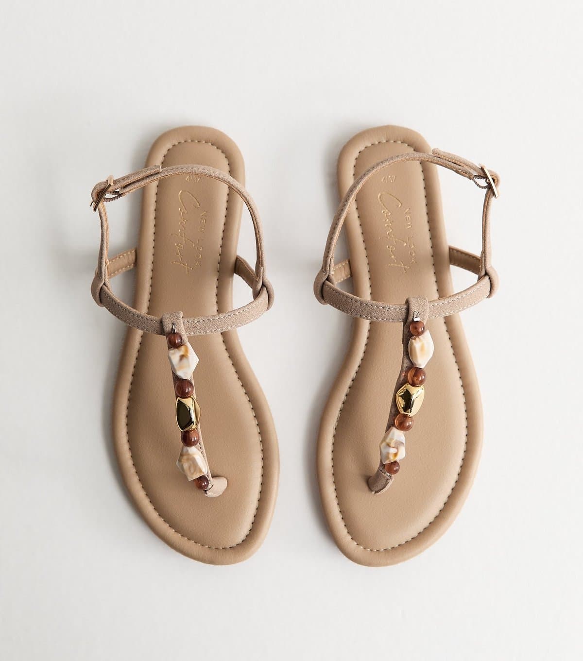 New Look Women's Stone Faux Suede Embellished Strap Sandals Vegan New Look