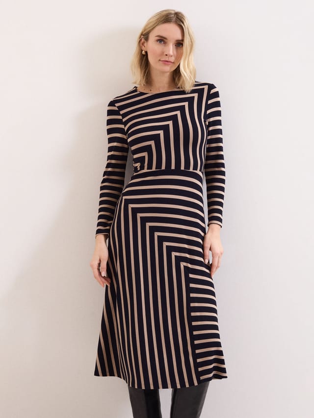 Phase Eight Phase Eight Women's Mia Stripe Long Sleeve Midi Dress - 2