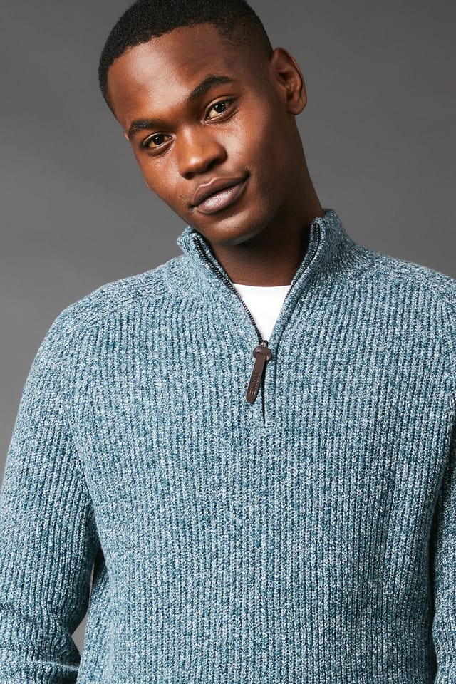 Maine Maine Men's Twisted Yarn Half Zip Knitted Jumper in Dark Blue - 2