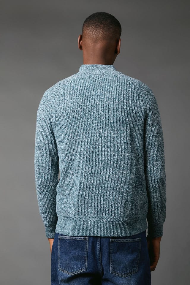 Maine Maine Men's Twisted Yarn Half Zip Knitted Jumper in Dark Blue - 3