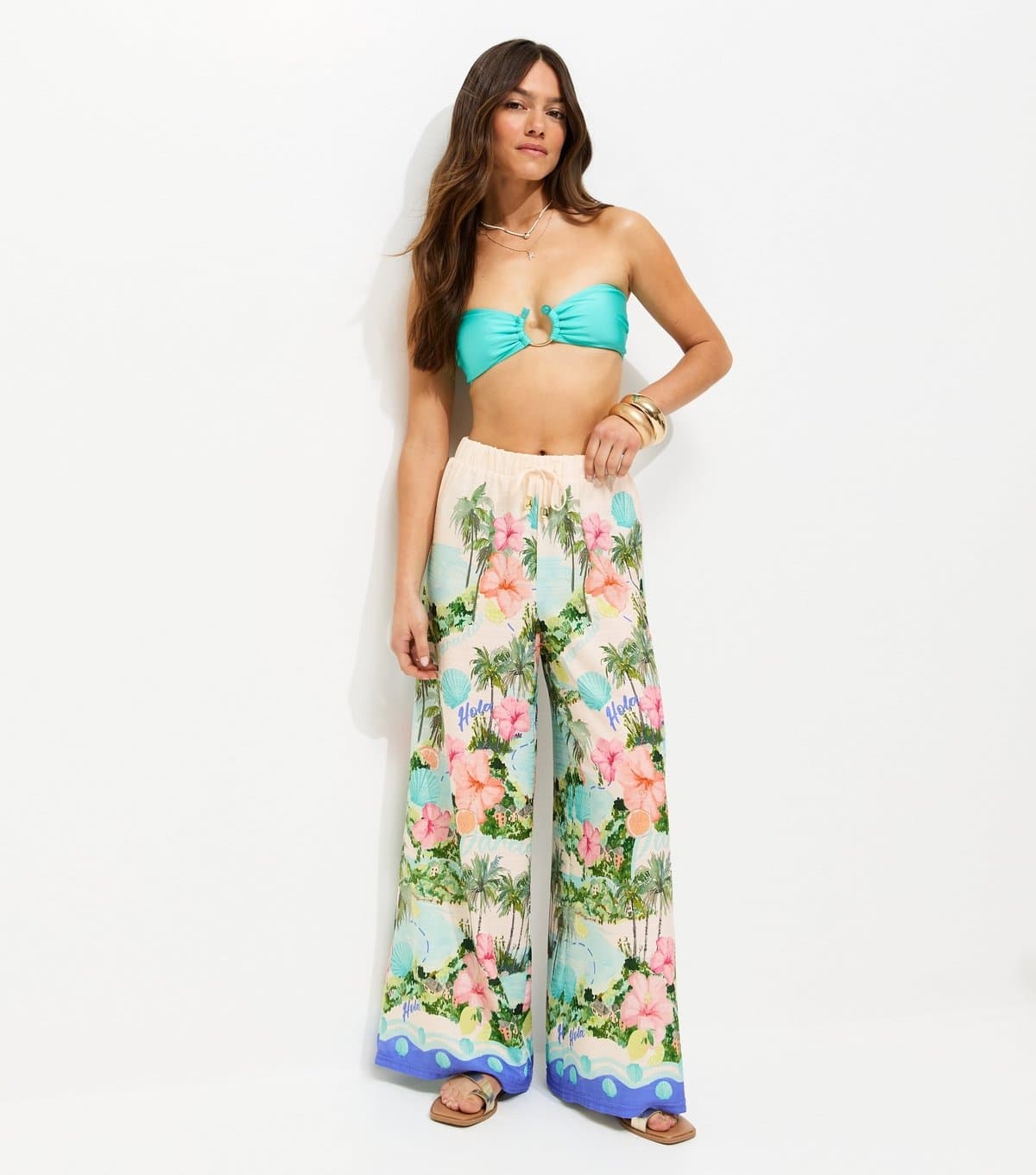 New Look Women's Petite Multicolour Tropical Print Beach Trousers New Look