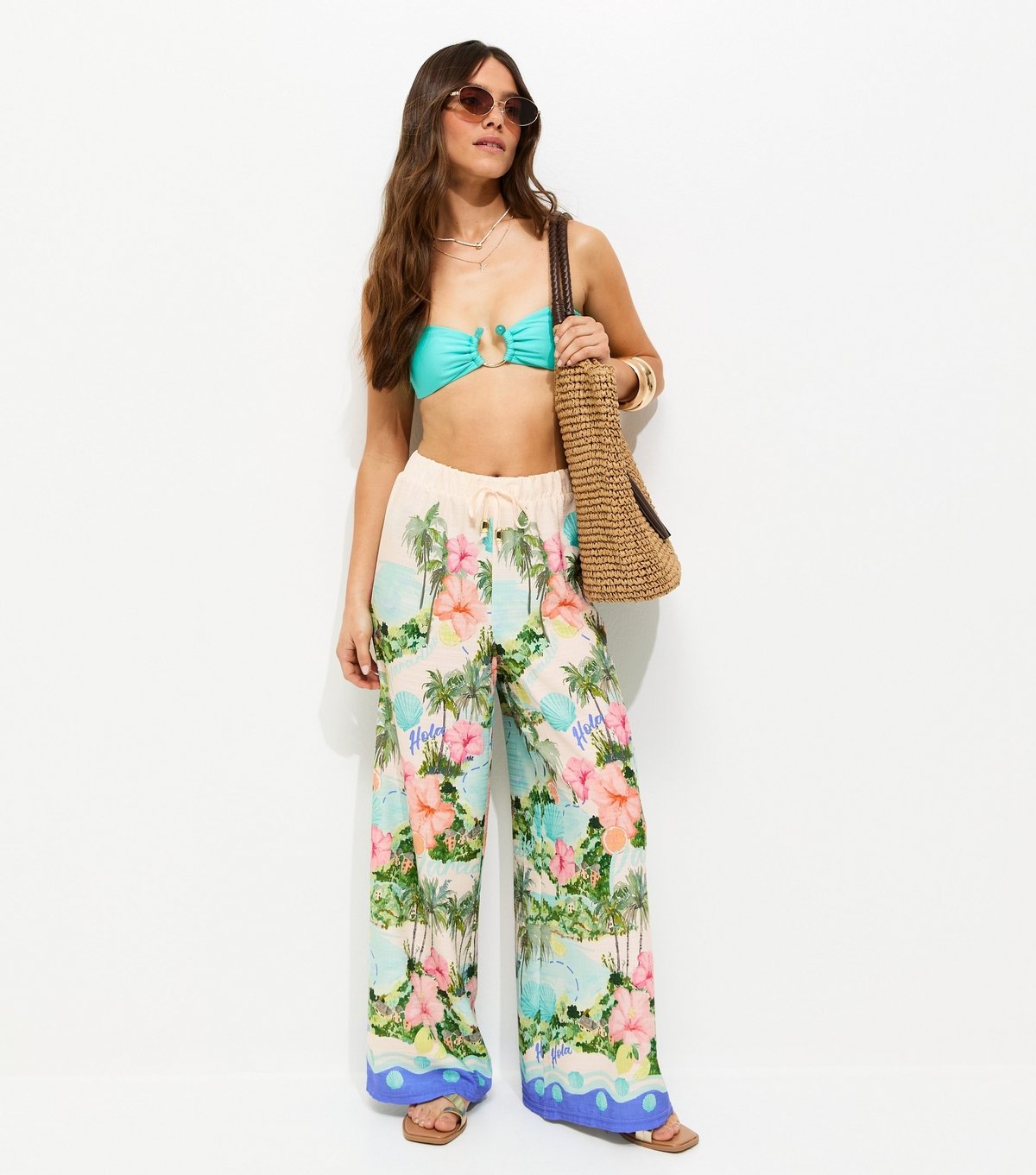 New Look Women's Petite Multicolour Tropical Print Beach Trousers New Look - 3