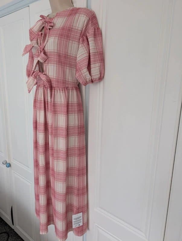 ASOS ASOS Design puff sleeve tie front maxi dress in pink size 8