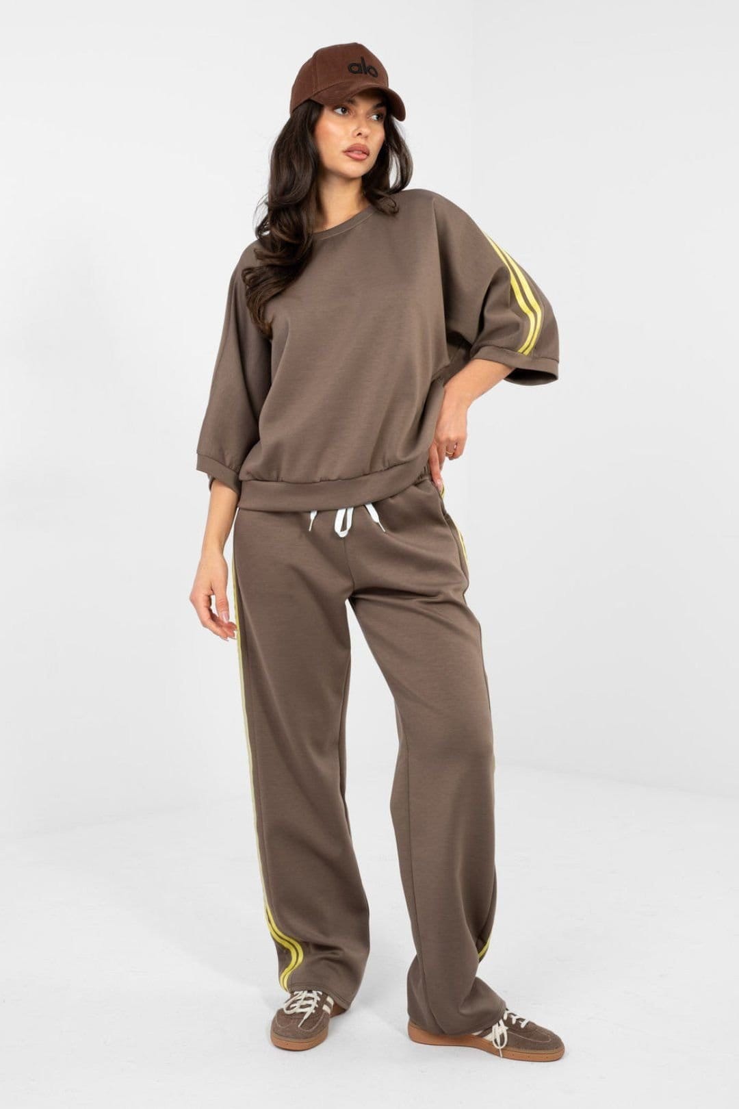 Love Lace Brown Striped Tracksuit Set
