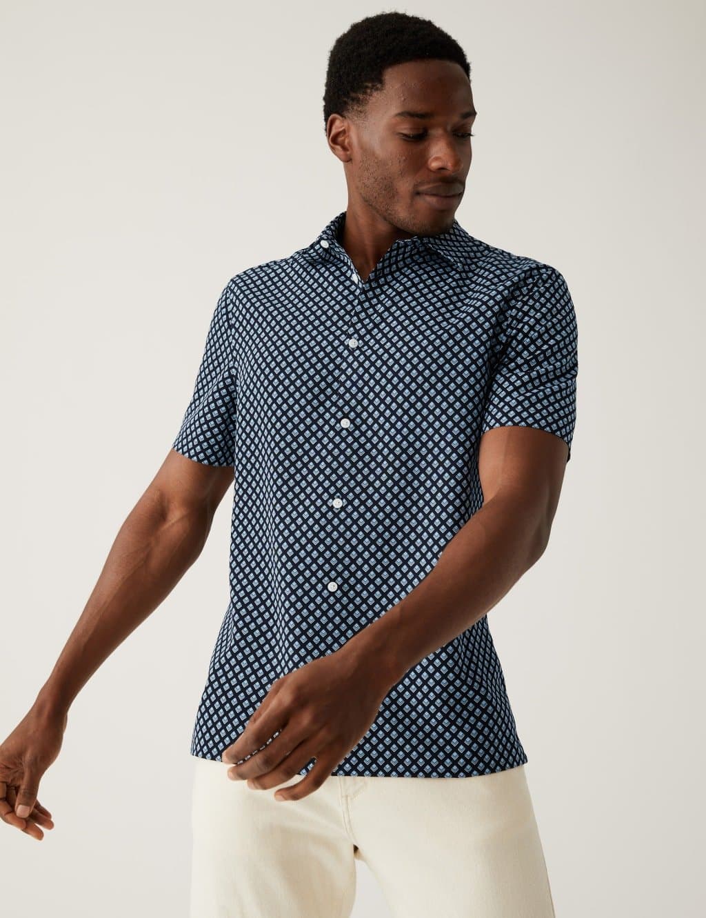 Marks & Spencer M&S Geometric Print Shirt White Mix