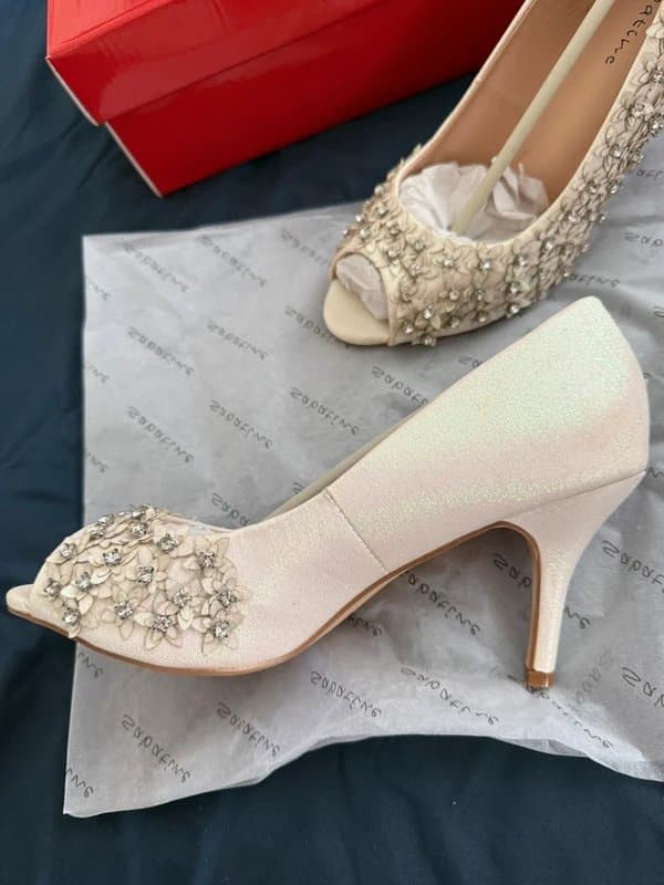 sabatine Women’s Ivory Sabatine Open Toe Sparkly Kitten Heels UK Size 5 EU 38