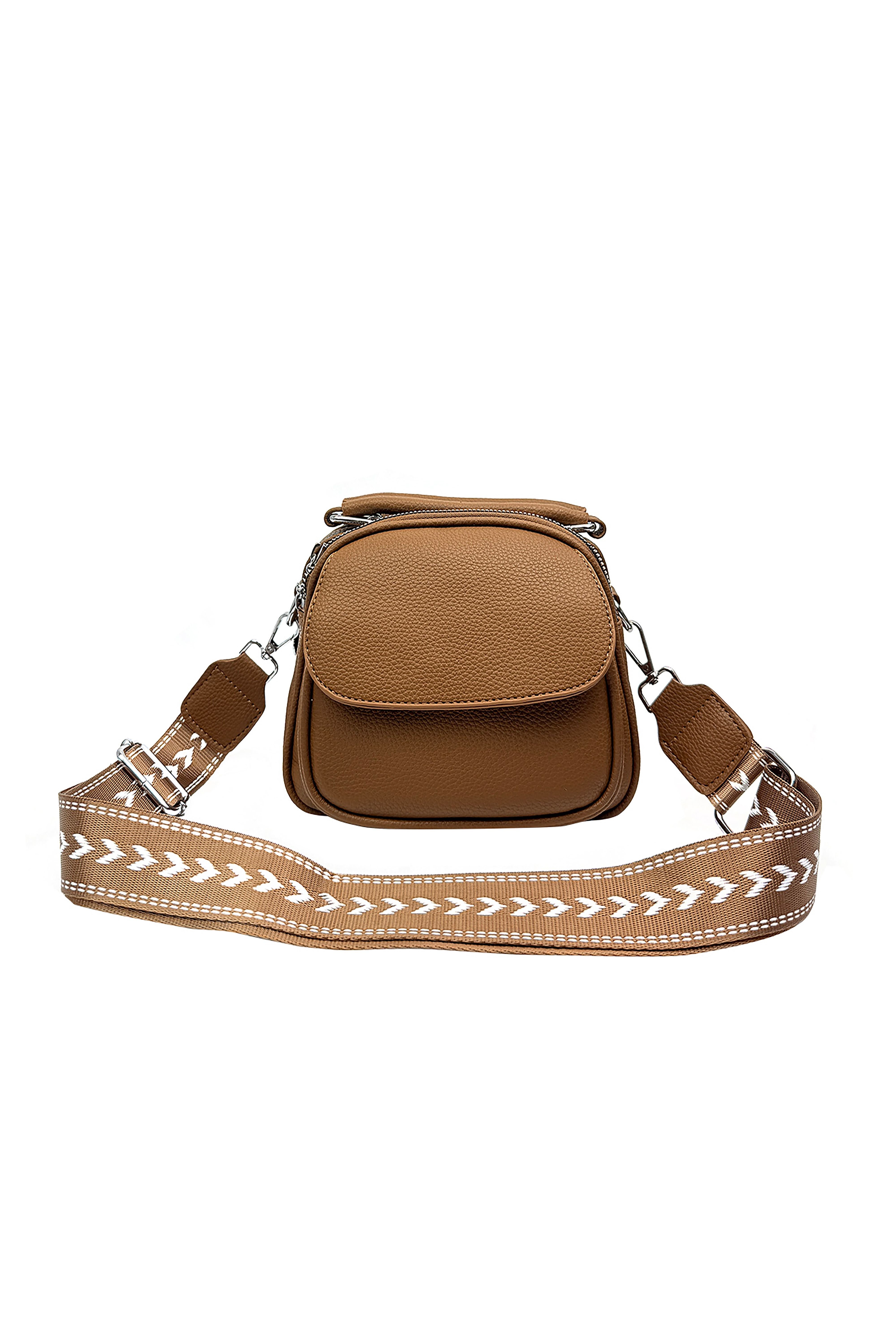 Vellin Vellin Women's Mini Crossbody Bag with Textured Finish & Adjustable Strap in Tan - 2