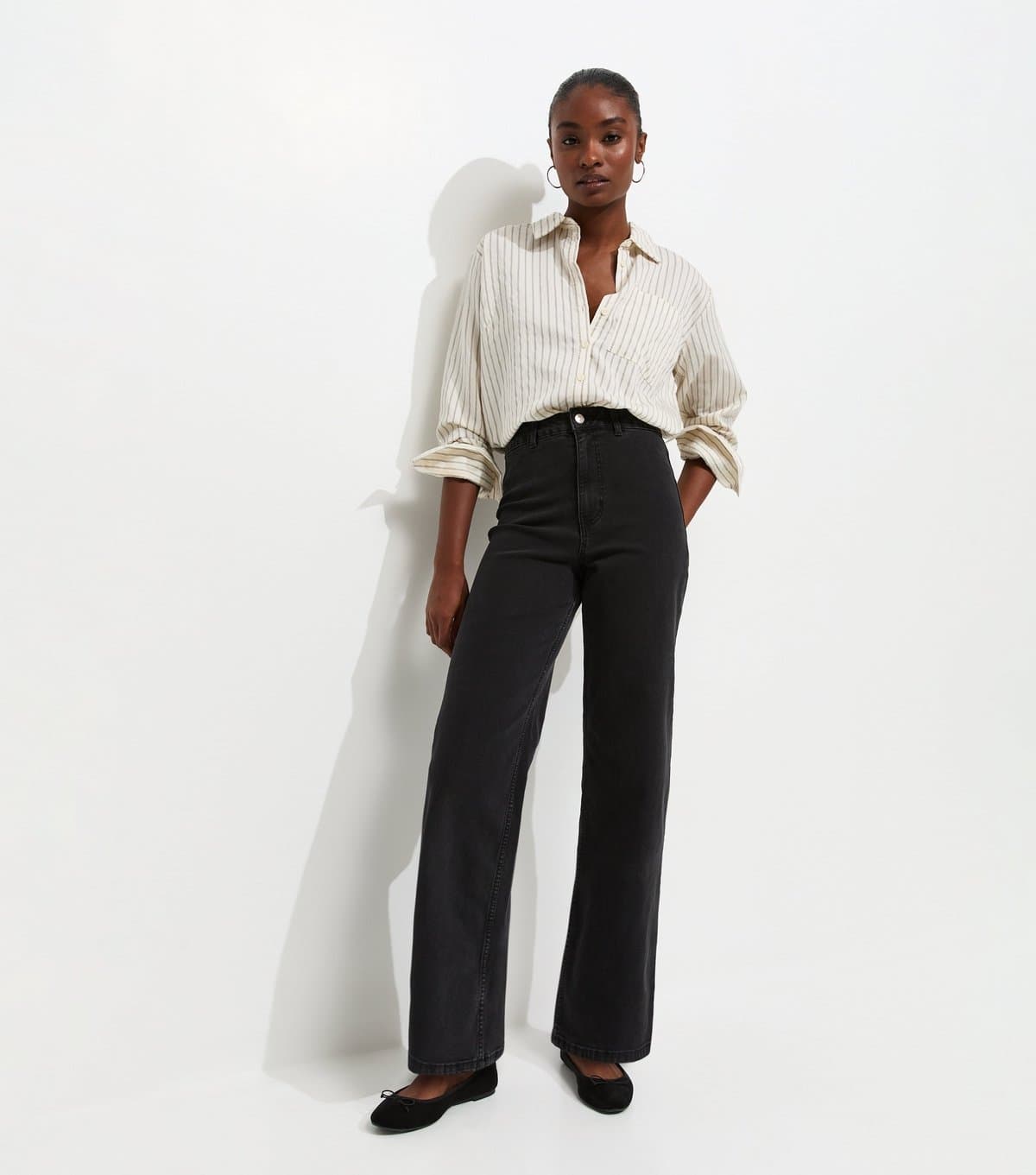 New Look Women's Black High Waist Stretch Denim Wide Leg Jeans New Look