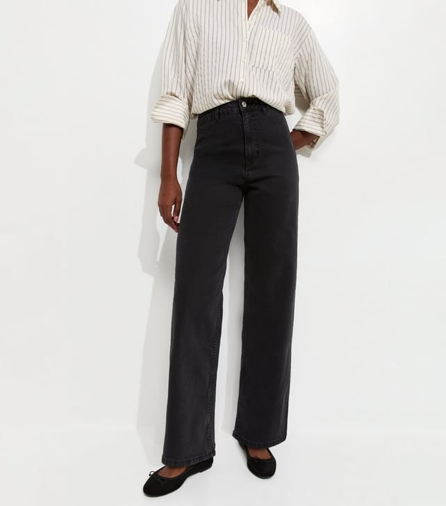 New Look Women's Black High Waist Stretch Denim Wide Leg Jeans New Look - 3