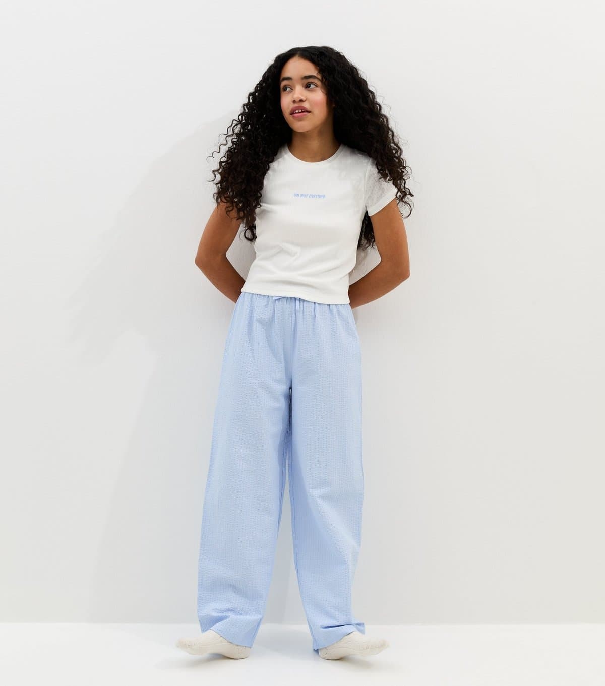 New Look Girls' White Do Not Disturb Wide Leg Pyjama Set New Look