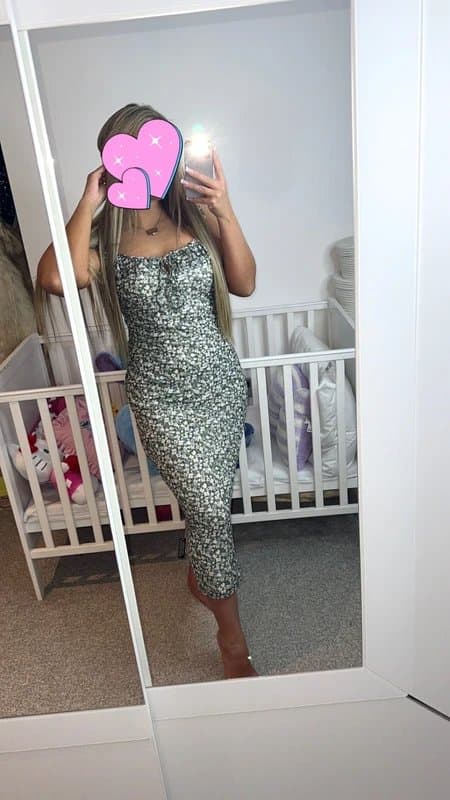 New Look Green ditsy floral print mesh midi dress