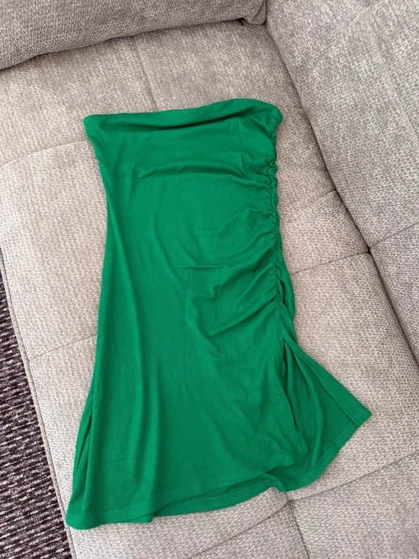 Bershka Vibrant Green Ribbed Midi/Mini Skirt with Ruching