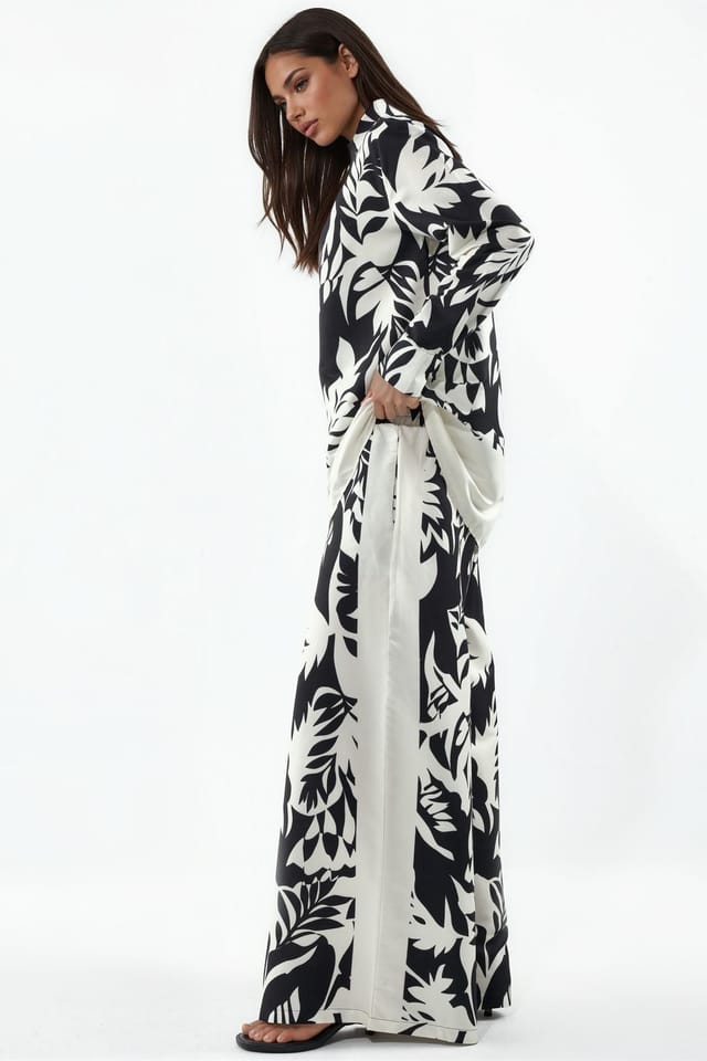 MSN Collection MSN Collection Women's Floral Cotton-Viscose Shirt & Wide-Leg Pants Set - 2