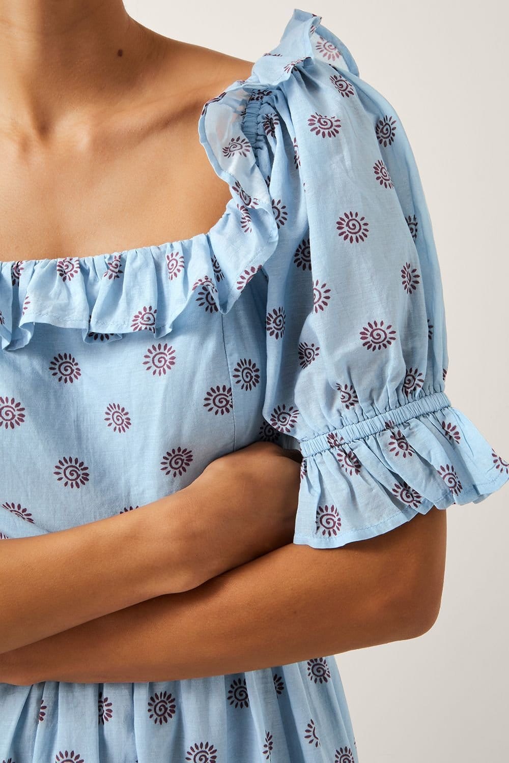 Monsoon Monsoon Women's The India Edit Matilda Printed Puff Sleeve Midi Dress Blue - 4