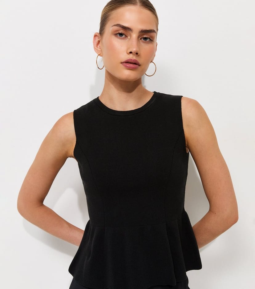 New Look Women's Black Compact Knit Peplum Waist Vest Top New Look - 1