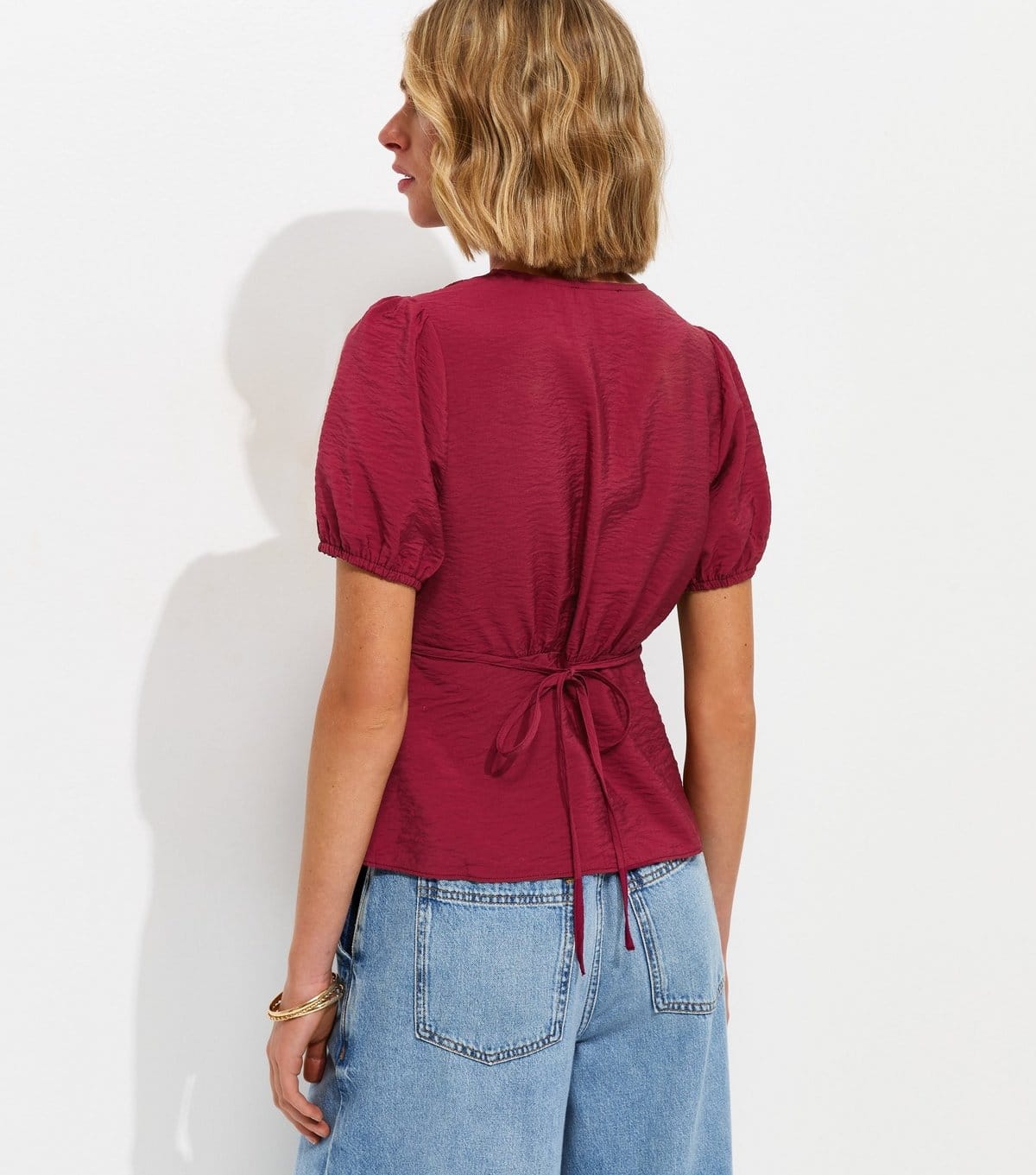 New Look Women's Dark Burgundy Lace Button Tea Blouse New Look - 4