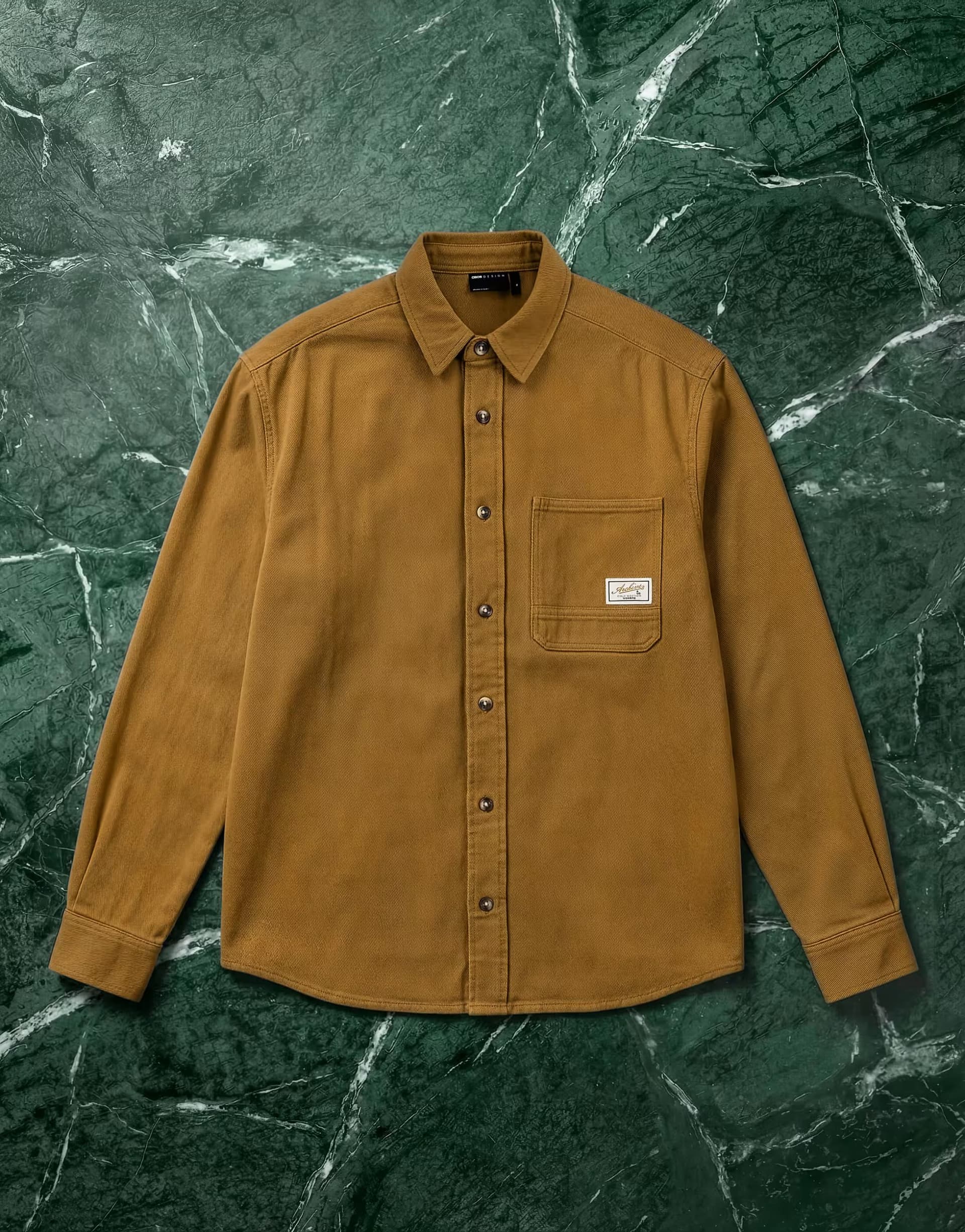 ASOS ASOS DESIGN cotton twill oversized shirt with badge in brown