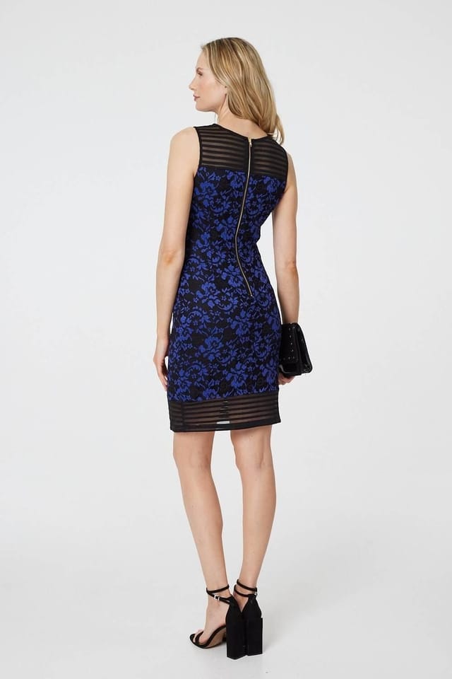 Izabel London Izabel London Women's Floral Lace Sleeveless Semi Sheer Dress in Blue - 3