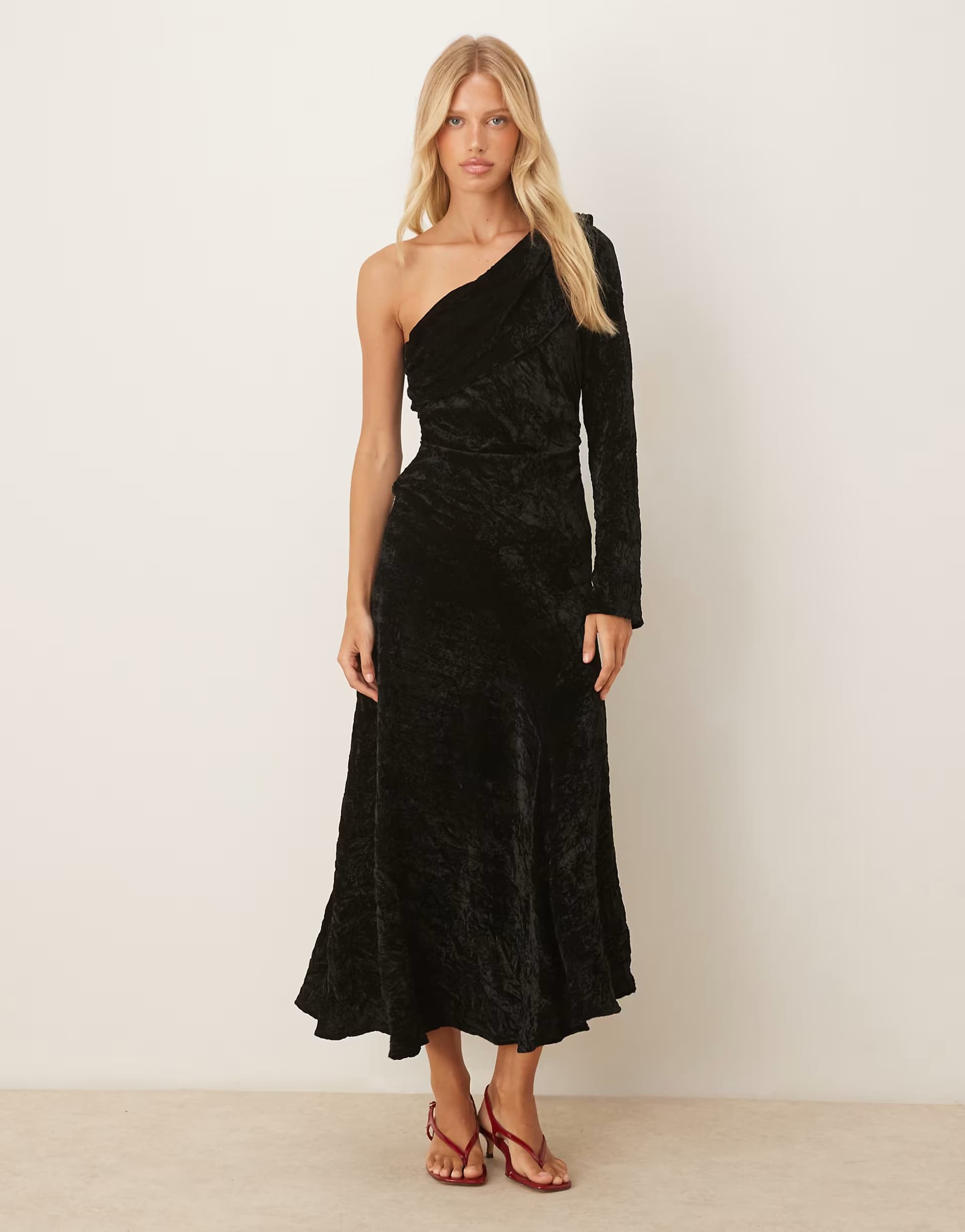 ASOS ASOS DESIGN velvet asymmetric draped maxi dress in black