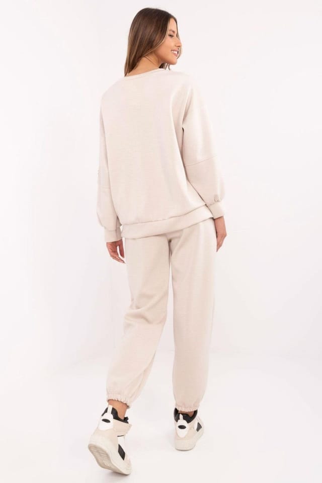 Love Lace Love Lace Women's Viscose Cotton Elastane Casual Tracksuit Set in Beige - 2