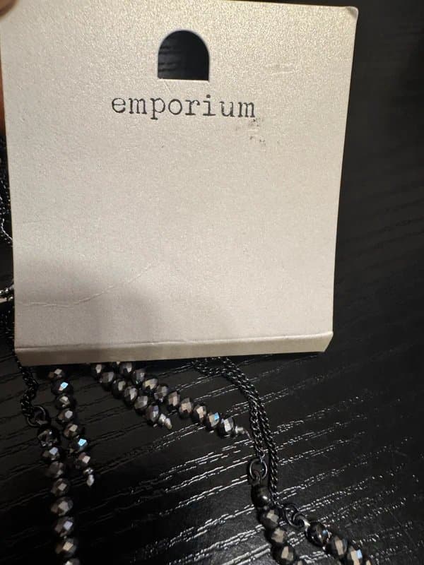 Emporium Emporium BNWT Silver Layered Gunmetal Crystal Bead Tassel Statement Necklace