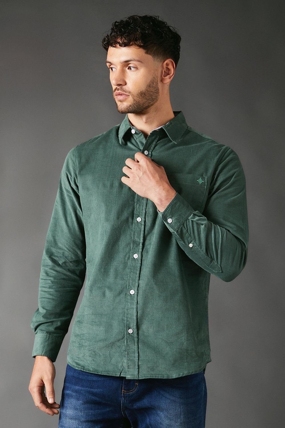 Maine Maine Men's Corduroy Long Sleeve Shirt in Green - 2