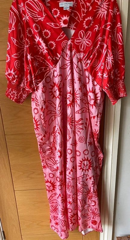 Never fully dressed pink and red satin feel midi dress