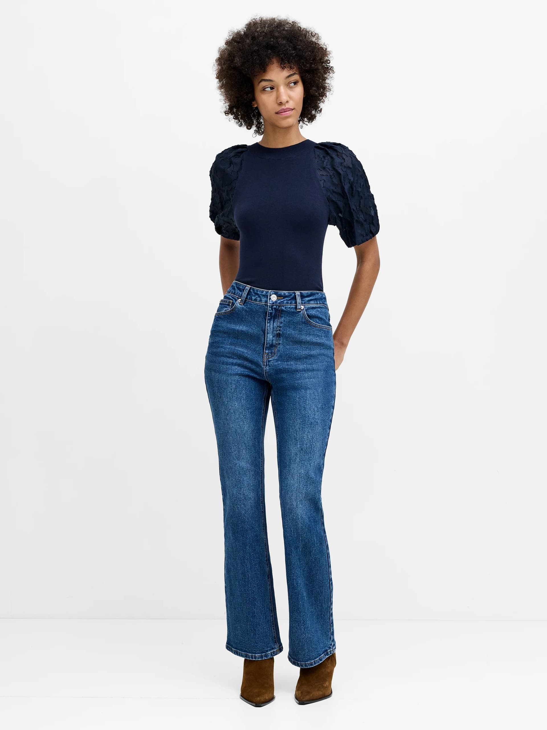 French Connection Jacks Blue Denim Bootcut Jeans Auth Indgo Denm Wash