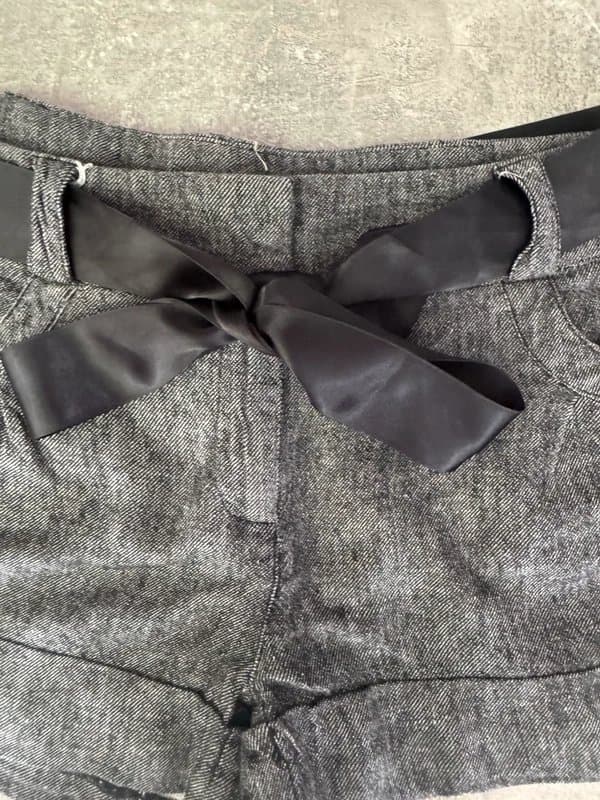 New Look y2k grey and black office style belted mini shorts